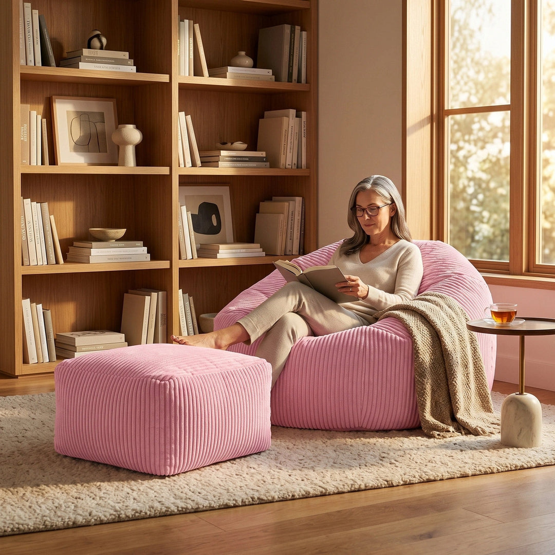 Corduroy Bean Bag Chair Cover - Soft Floor Lounger Cover Without Filling 1
