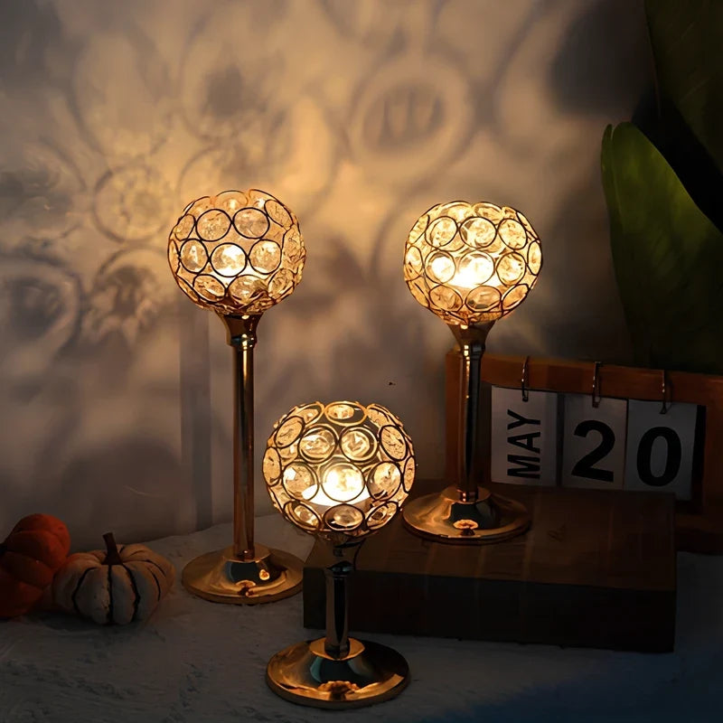 Candle Holder | Sparkling Crystal Design, Vintage-Inspired Elegance