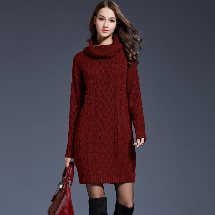 Women's Knitted Roll-Neck Winter Dress