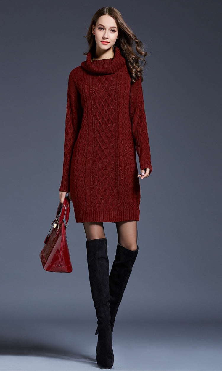 Women's Knitted Roll-Neck Winter Dress