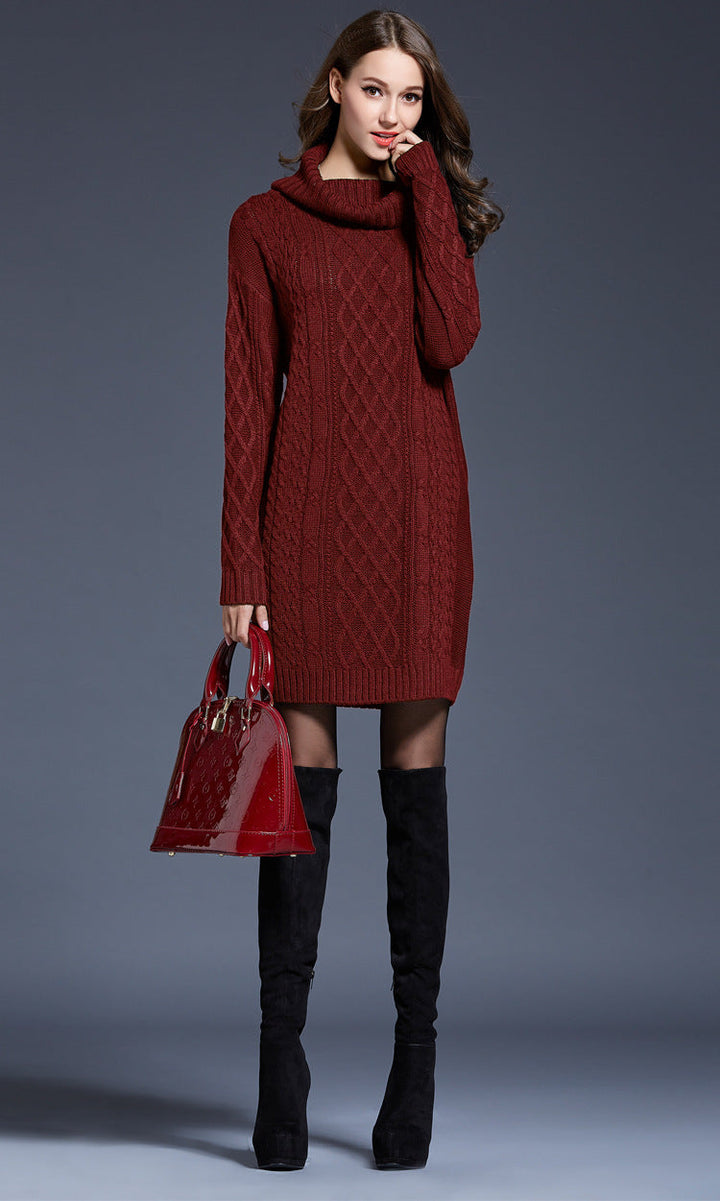 Women's Knitted Roll-Neck Winter Dress