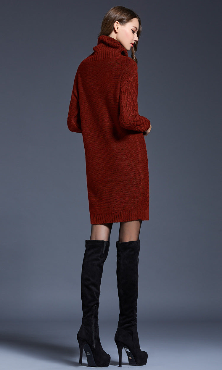 Women's Knitted Roll-Neck Winter Dress