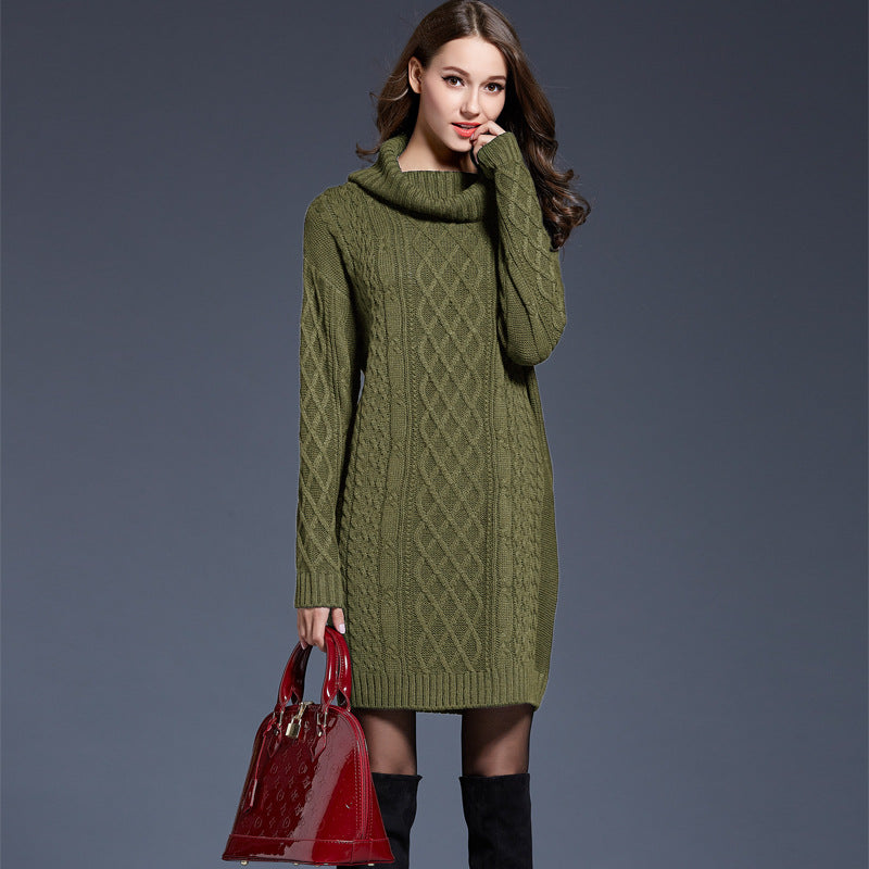 Women's Knitted Roll-Neck Winter Dress