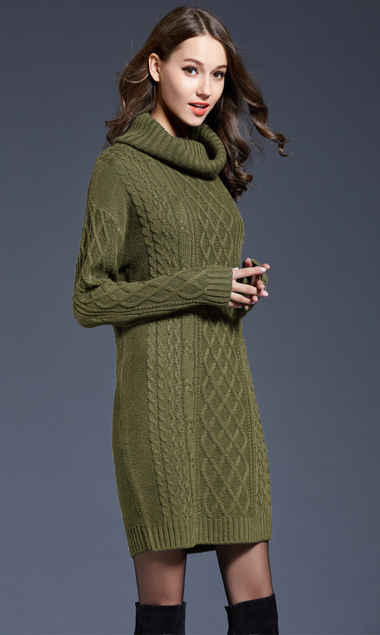 Women's Knitted Roll-Neck Winter Dress