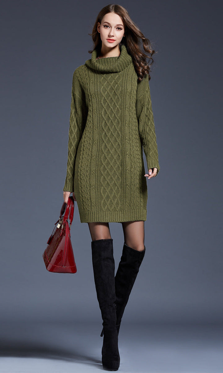 Women's Knitted Roll-Neck Winter Dress