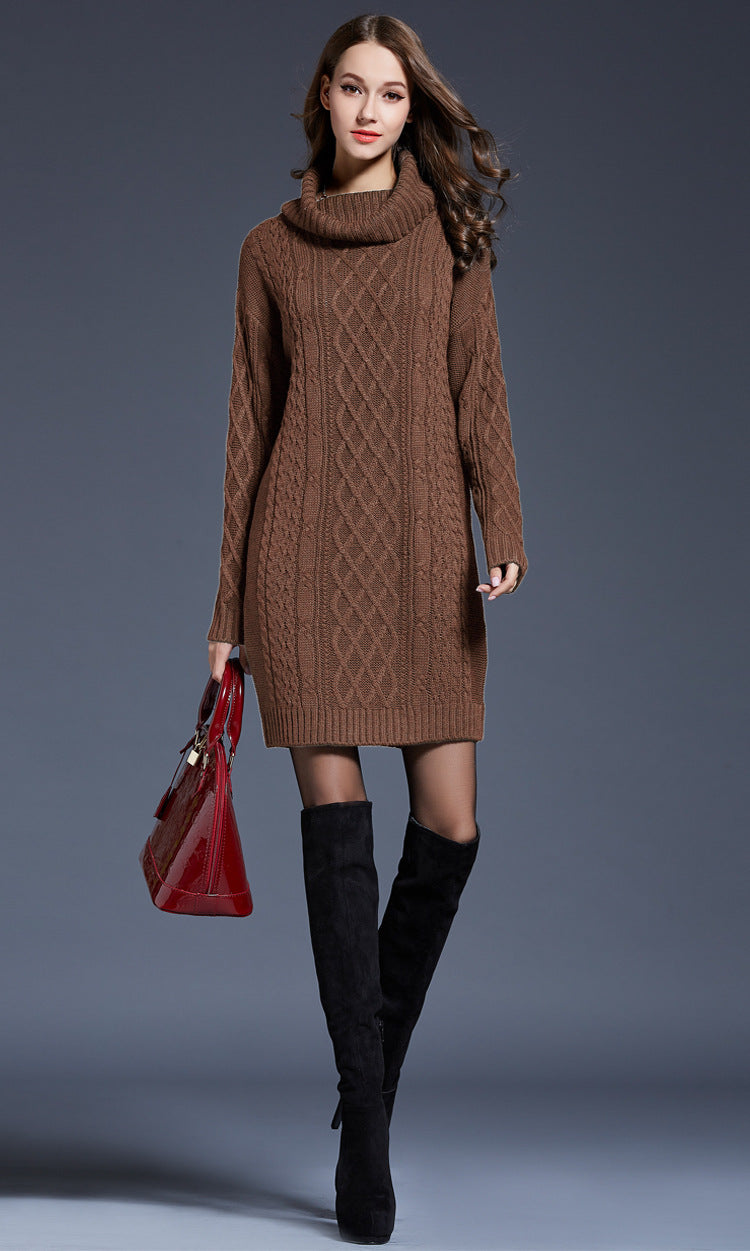 Women's Knitted Roll-Neck Winter Dress