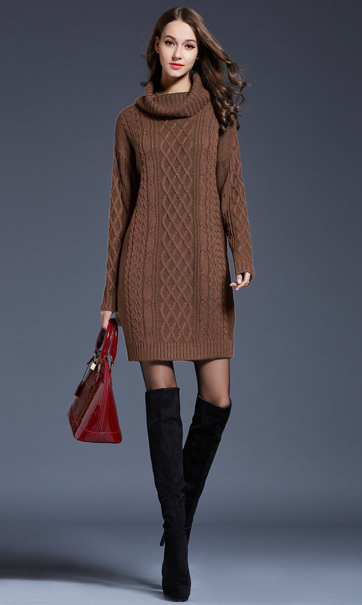 Women's Knitted Roll-Neck Winter Dress