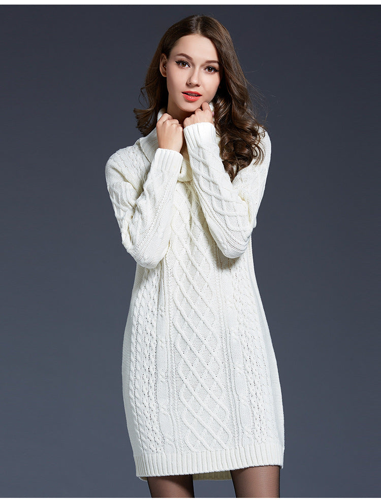 Women's Knitted Roll-Neck Winter Dress