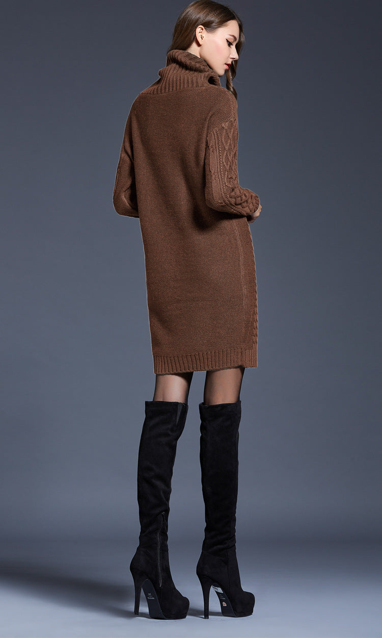 Women's Knitted Roll-Neck Winter Dress