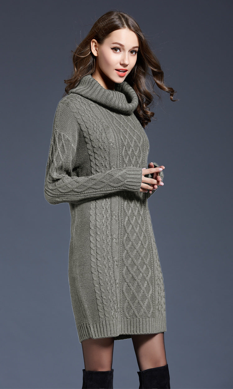 Women's Knitted Roll-Neck Winter Dress
