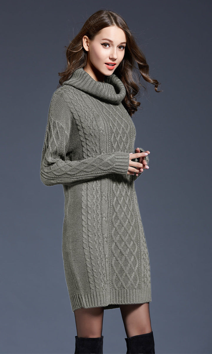 Women's Knitted Roll-Neck Winter Dress