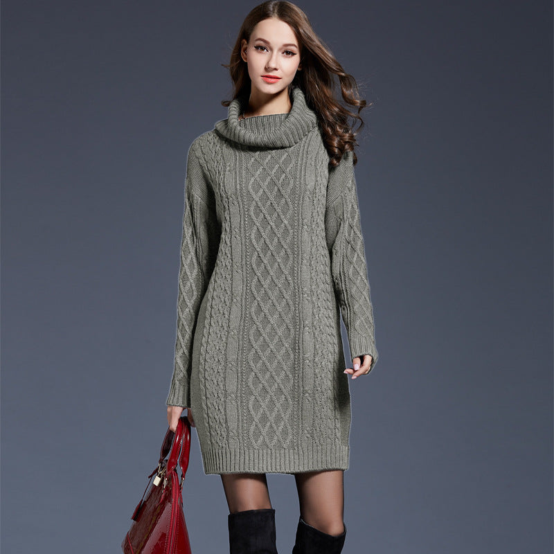 Women's Knitted Roll-Neck Winter Dress