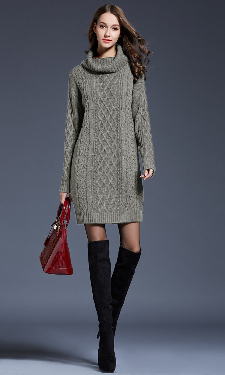 Women's Knitted Roll-Neck Winter Dress