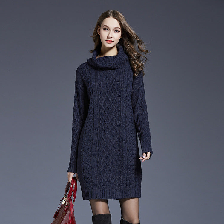 Women's Knitted Roll-Neck Winter Dress