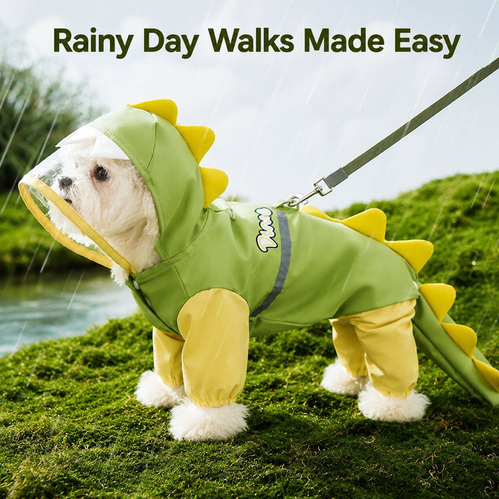 Dinosaur Dog Raincoat with Clear Visor Hood