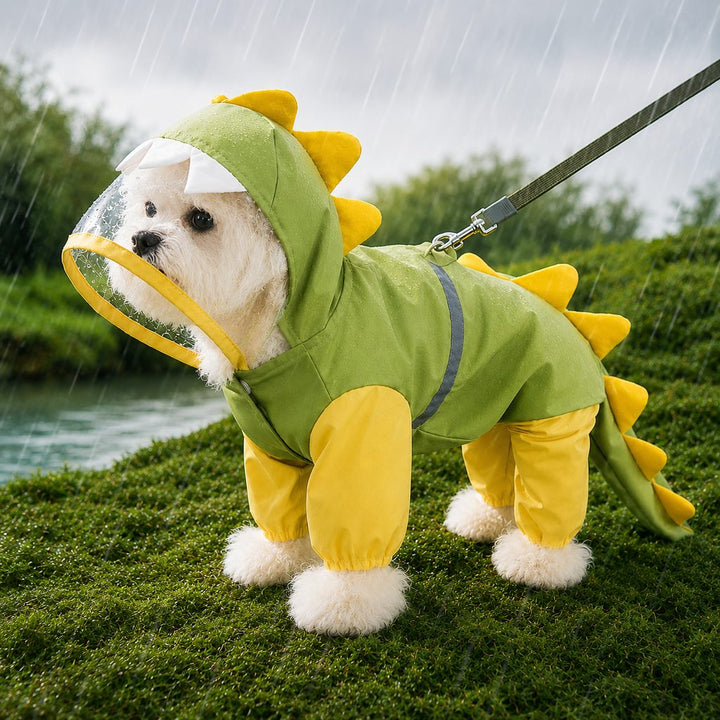 Dinosaur Dog Raincoat with Clear Visor Hood