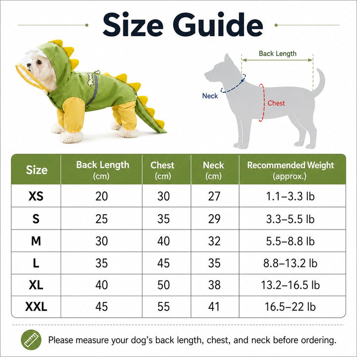 Dinosaur Dog Raincoat with Clear Visor Hood