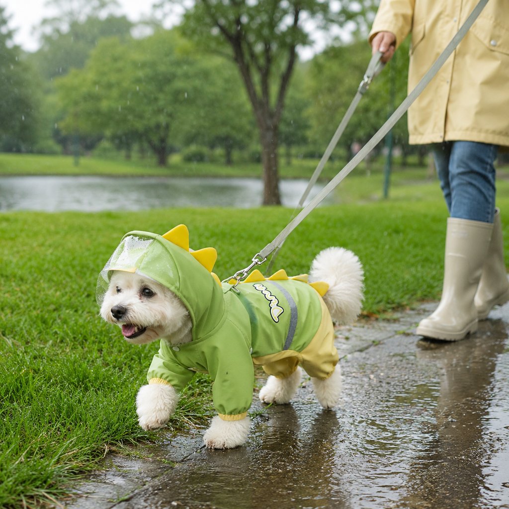 Dinosaur Dog Raincoat with Clear Visor Hood