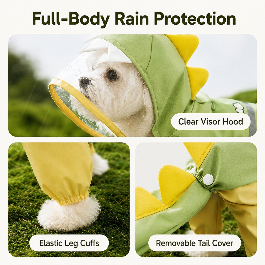 Dinosaur Dog Raincoat with Clear Visor Hood