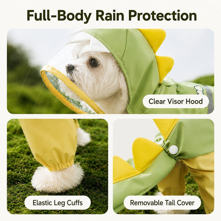 Dinosaur Dog Raincoat with Clear Visor Hood