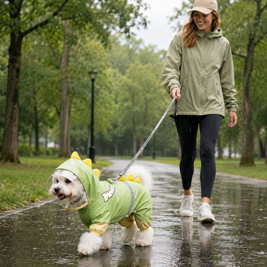 Dinosaur Dog Raincoat with Clear Visor Hood