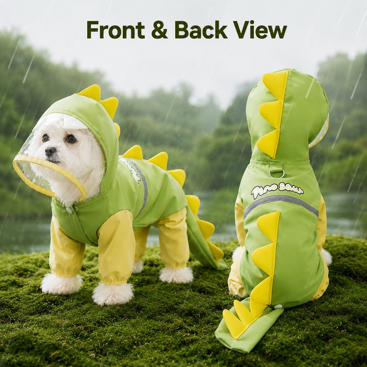 Dinosaur Dog Raincoat with Clear Visor Hood