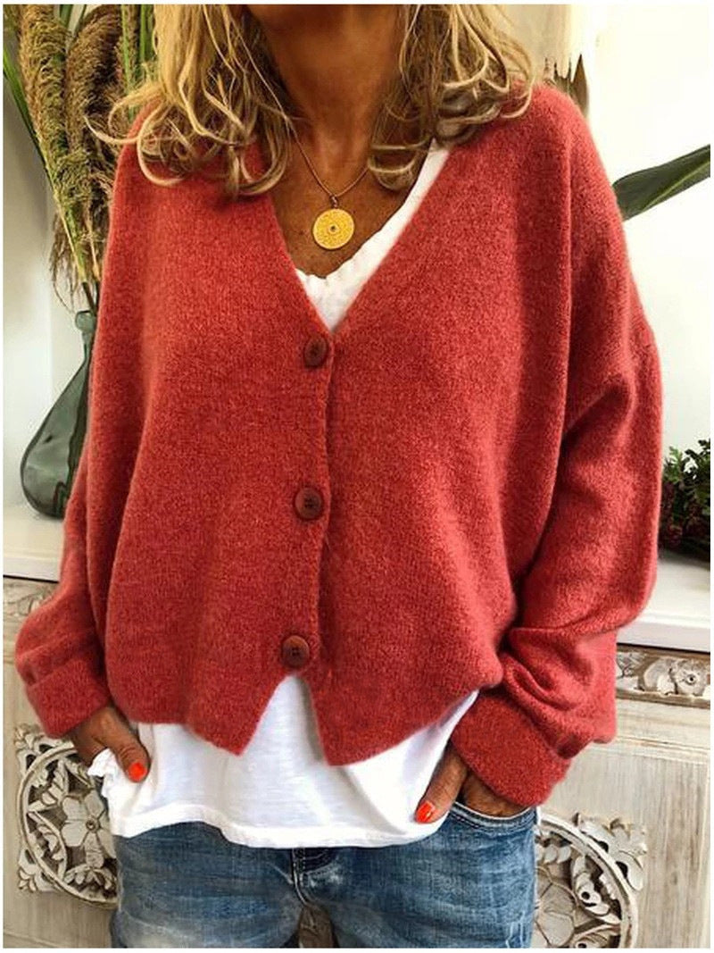Women's Oversized Cardigan for Layering in Orange Red