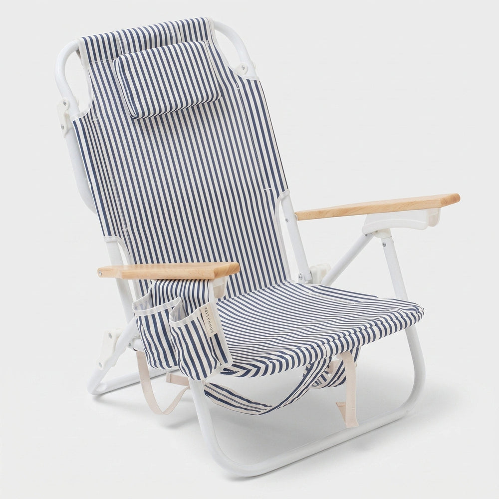 Folding Beach Chair with Cooler Pocket & Cup Holder - Portable Reclining Chair 1
