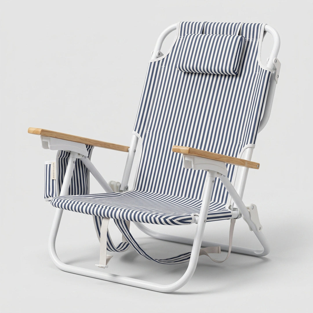 Folding Beach Chair with Cooler Pocket & Cup Holder - Portable Reclining Chair 2