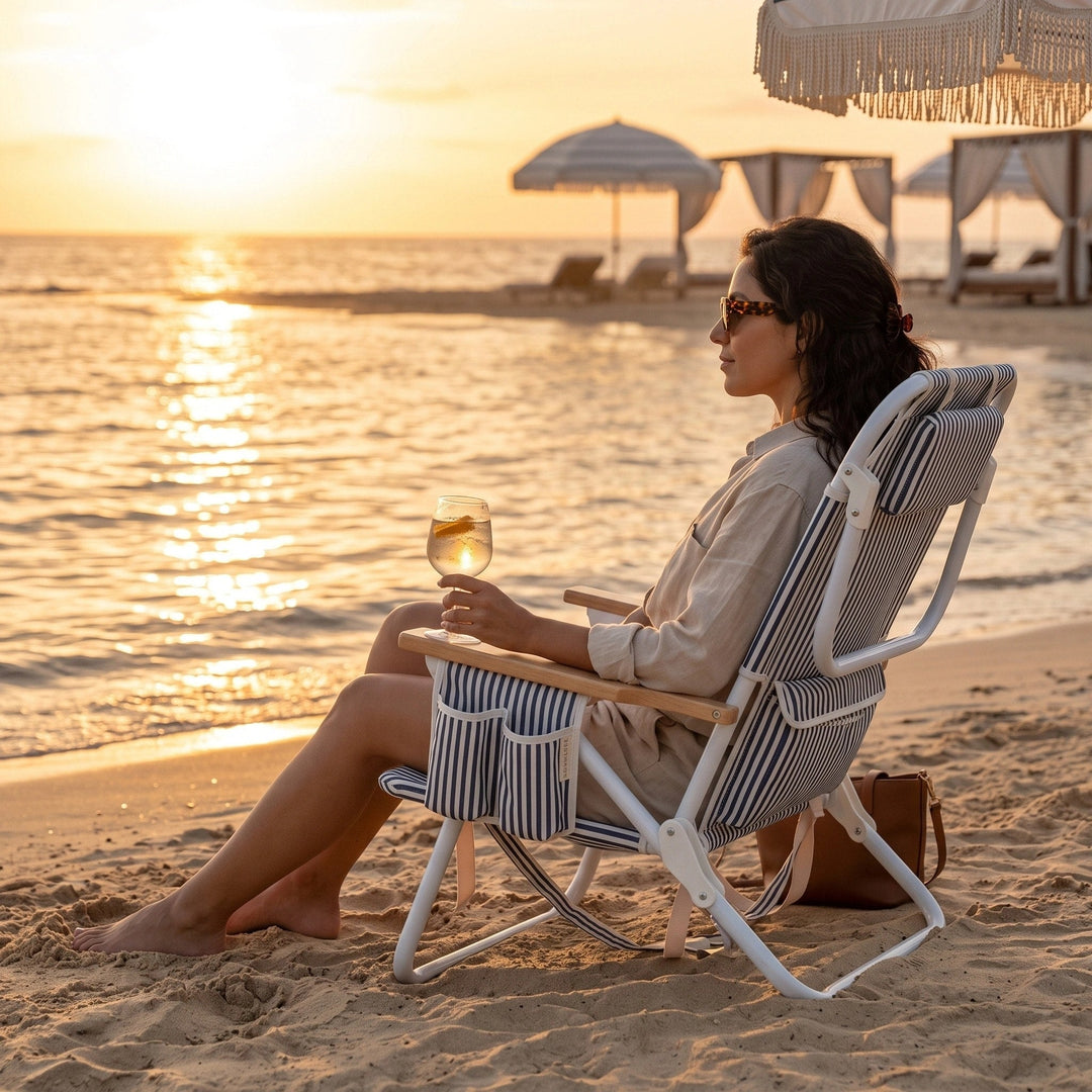 Folding Beach Chair with Cooler Pocket & Cup Holder - Portable Reclining Chair 5