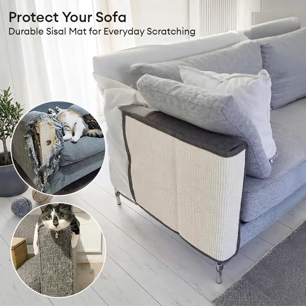 Fully Wrapped Cat Scratcher Mat Faux Sisal Sofa Armrest Protection for Cats 1