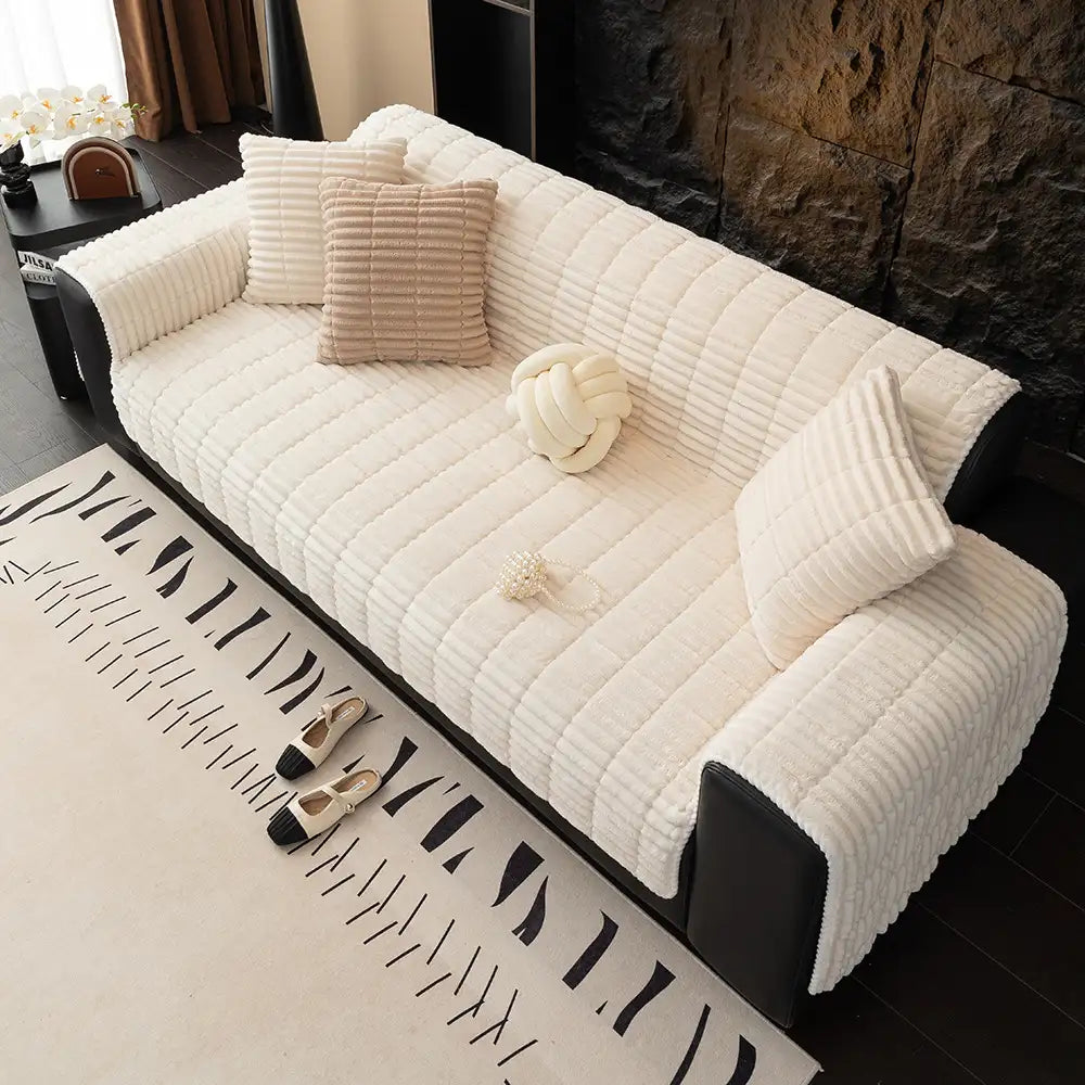 Waterproof One Piece Flannel Sofa Cover with Non Slip Backing and Washable Design