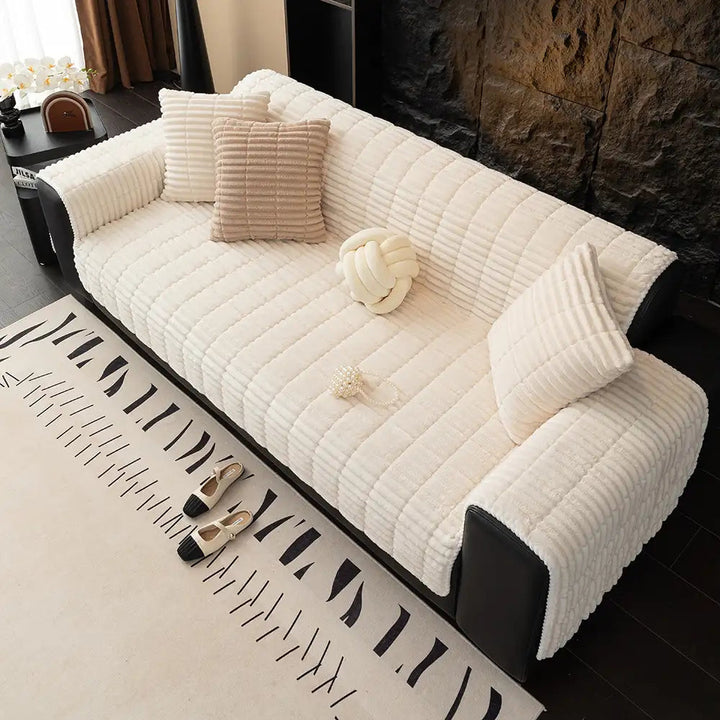 Waterproof One Piece Flannel Sofa Cover with Non Slip Backing and Washable Design