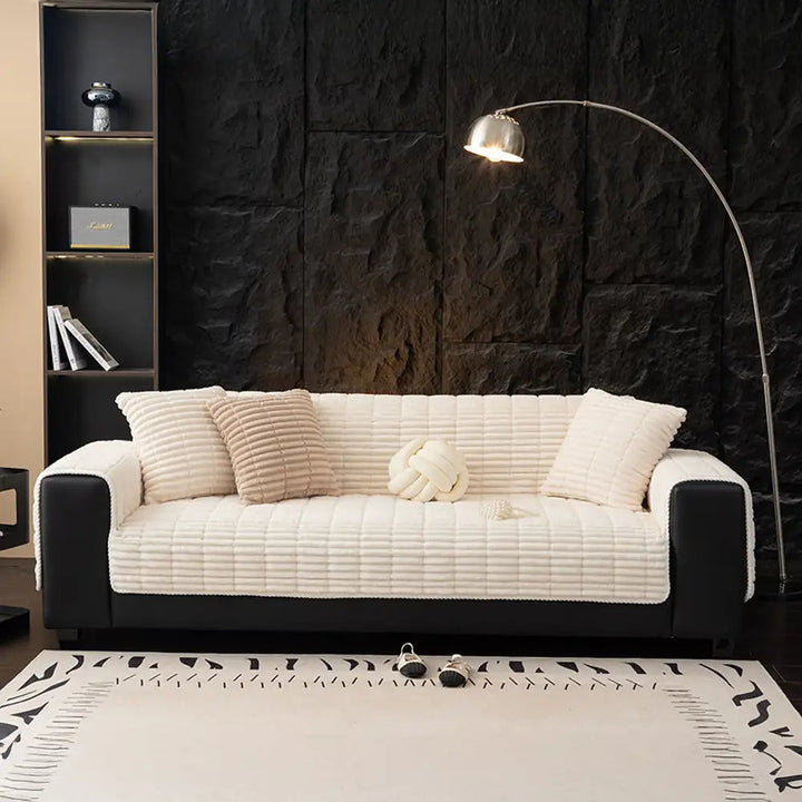 Waterproof One Piece Flannel Sofa Cover with Non Slip Backing and Washable Design