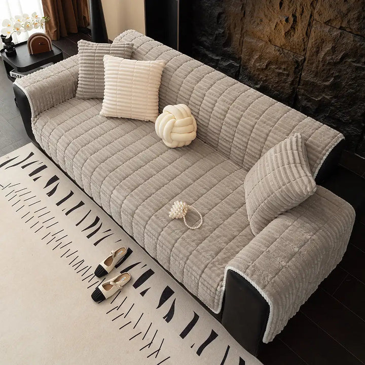 Waterproof One Piece Flannel Sofa Cover with Non Slip Backing and Washable Design