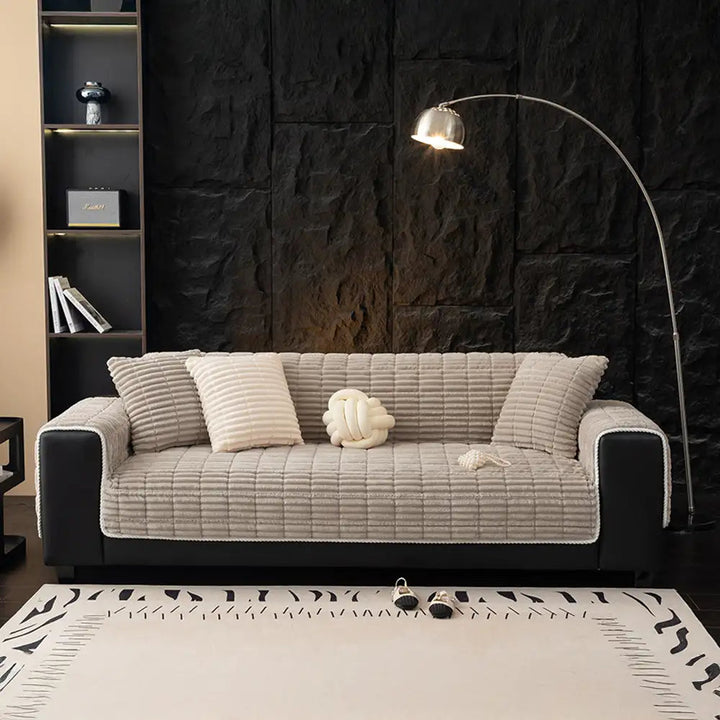 Waterproof One Piece Flannel Sofa Cover with Non Slip Backing and Washable Design