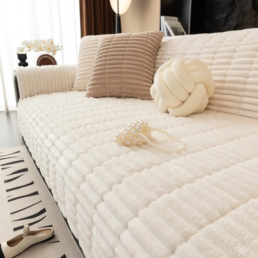 Waterproof One Piece Flannel Sofa Cover with Non Slip Backing and Washable Design