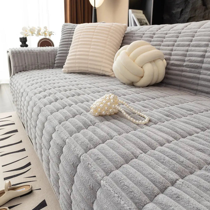 Waterproof One Piece Flannel Sofa Cover with Non Slip Backing and Washable Design