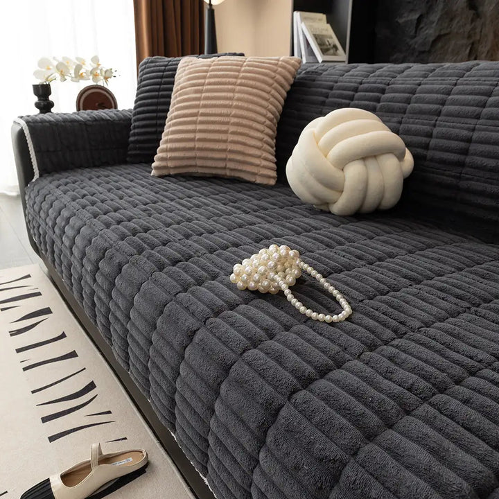 Waterproof One Piece Flannel Sofa Cover with Non Slip Backing and Washable Design