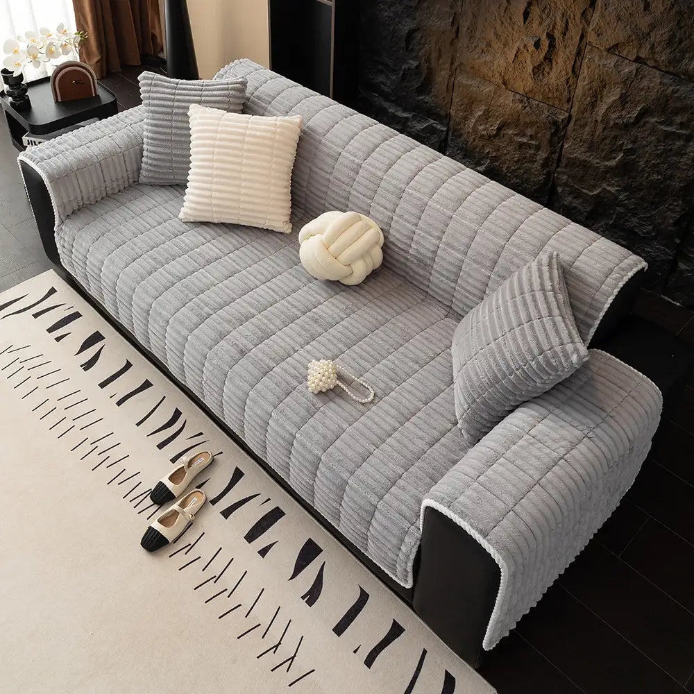 Waterproof One Piece Flannel Sofa Cover with Non Slip Backing and Washable Design