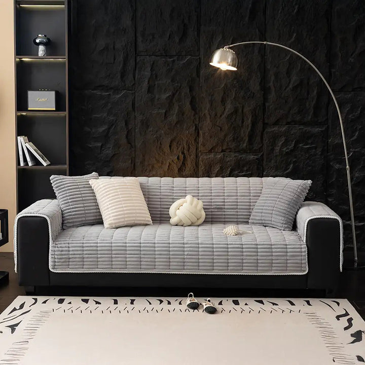 Waterproof One Piece Flannel Sofa Cover with Non Slip Backing and Washable Design