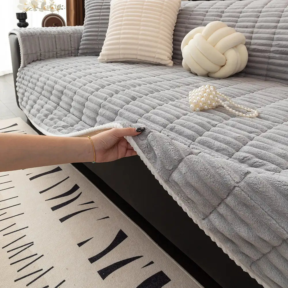 Waterproof One Piece Flannel Sofa Cover with Non Slip Backing and Washable Design