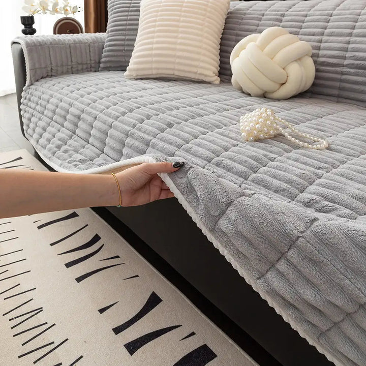 Waterproof One Piece Flannel Sofa Cover with Non Slip Backing and Washable Design