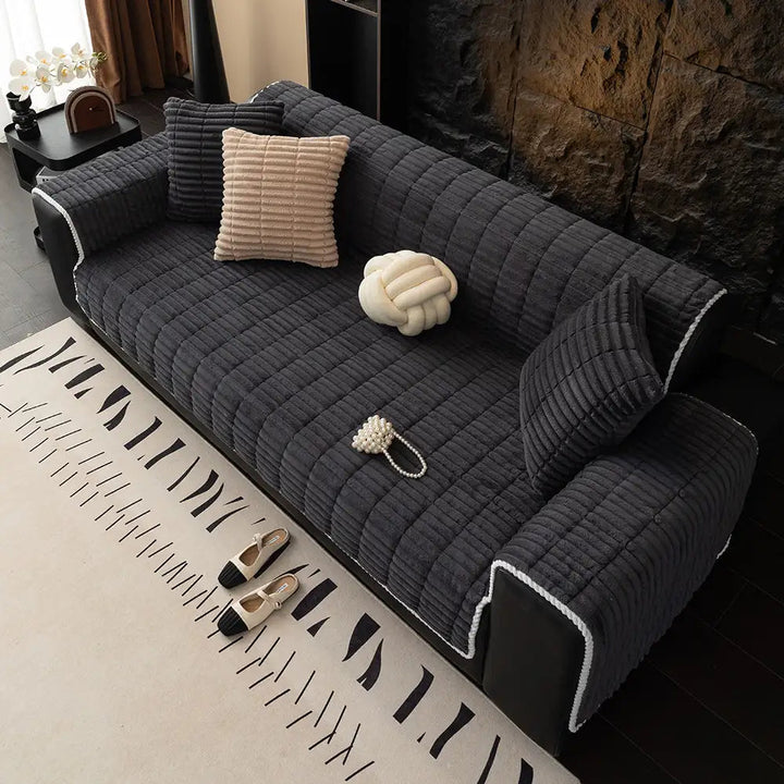 Waterproof One Piece Flannel Sofa Cover with Non Slip Backing and Washable Design