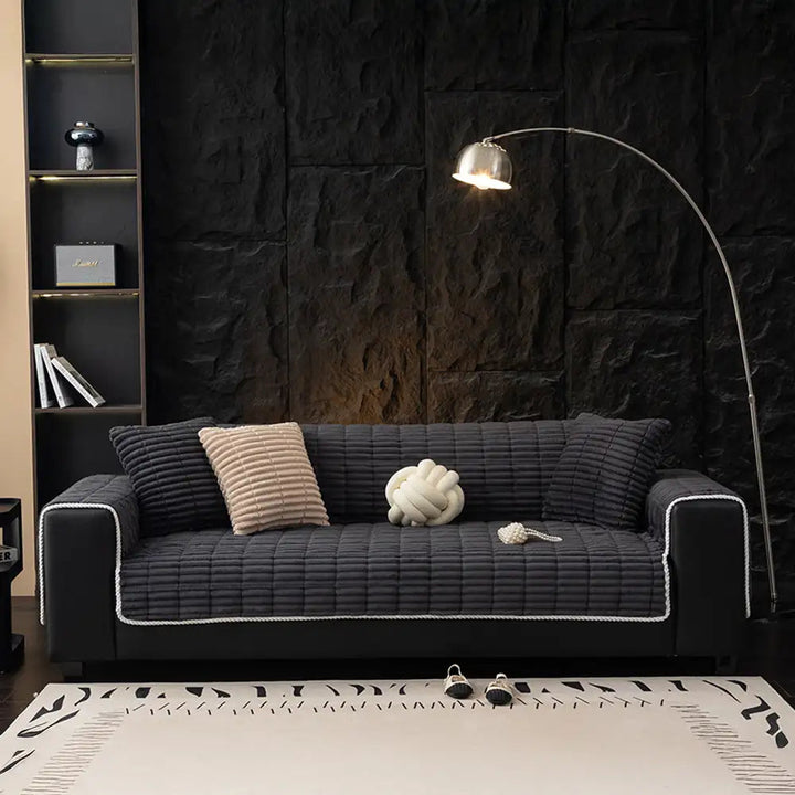 Waterproof One Piece Flannel Sofa Cover with Non Slip Backing and Washable Design