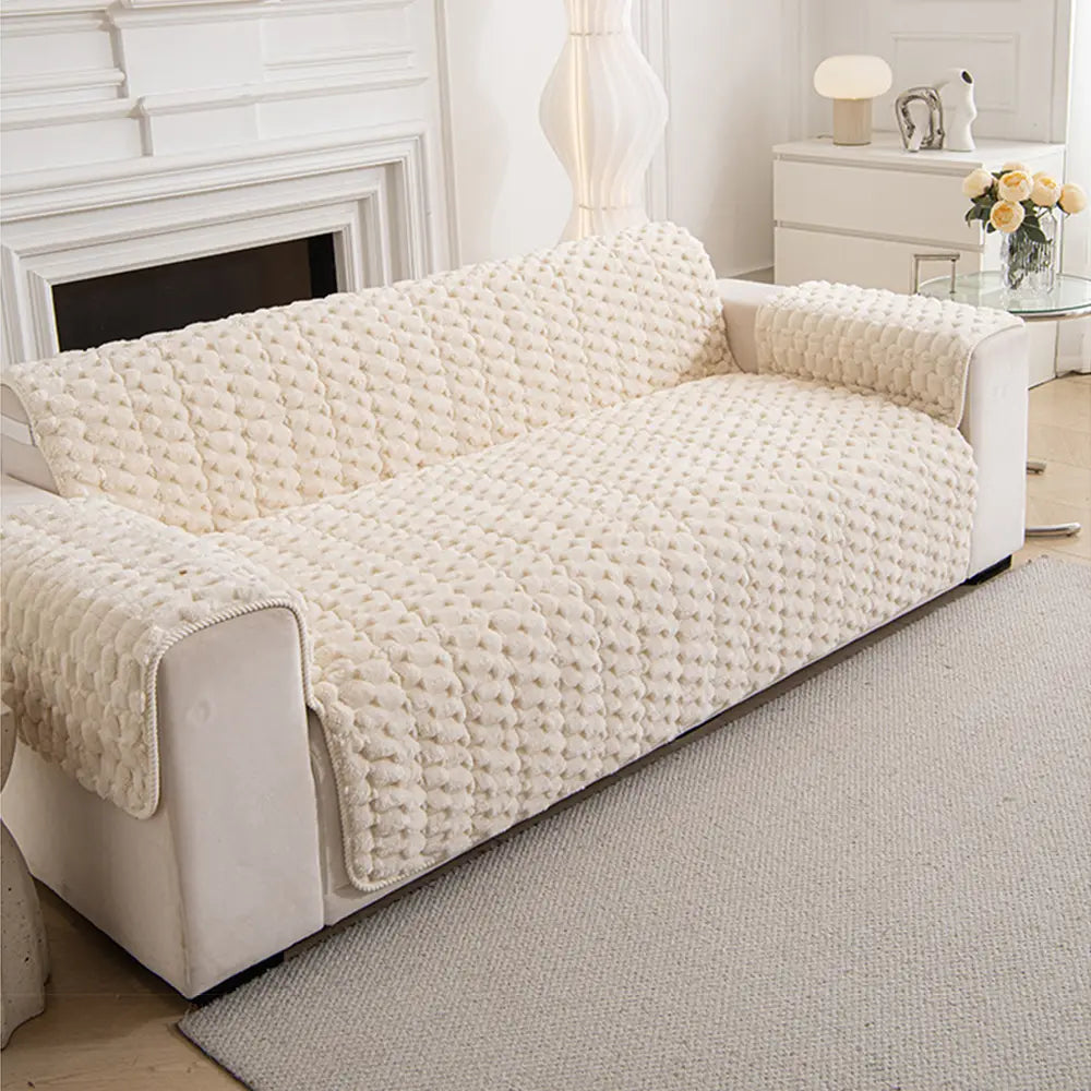 Plush Sofa Cover | One Piece Non Slip Couch Cover, Machine Washable