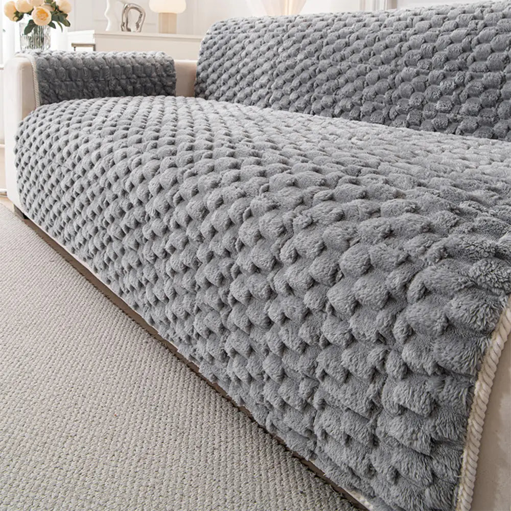 Plush Sofa Cover | One Piece Non Slip Couch Cover, Machine Washable