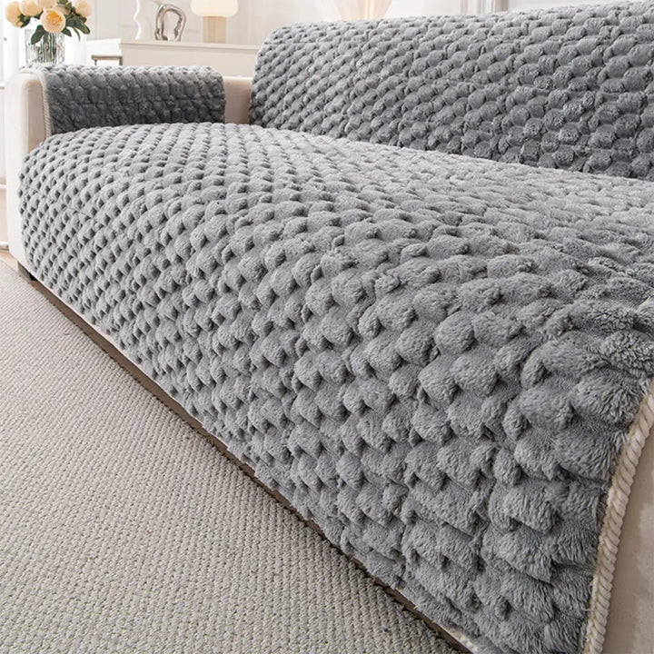 Plush Sofa Cover | One Piece Non Slip Couch Cover, Machine Washable
