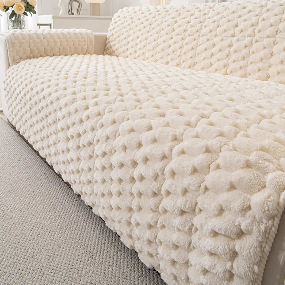 Plush Sofa Cover | One Piece Non Slip Couch Cover, Machine Washable