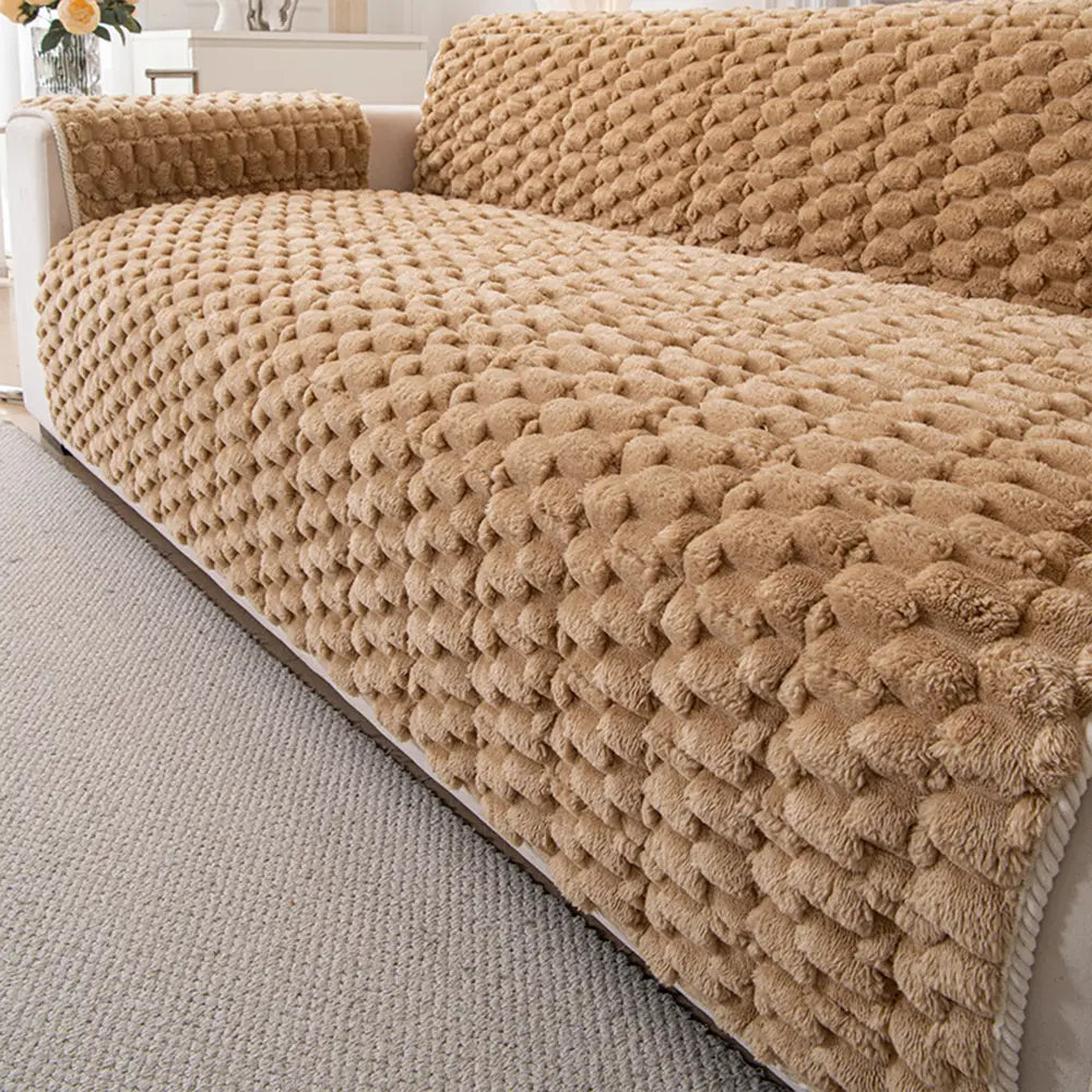 Plush Sofa Cover | One Piece Non Slip Couch Cover, Machine Washable